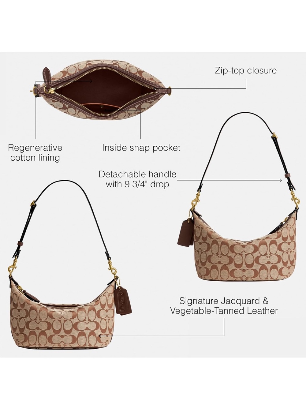 Coach Beige/Khaki Signature Jacquard Demi Shoulder Bag - New - Picture 4 of 5